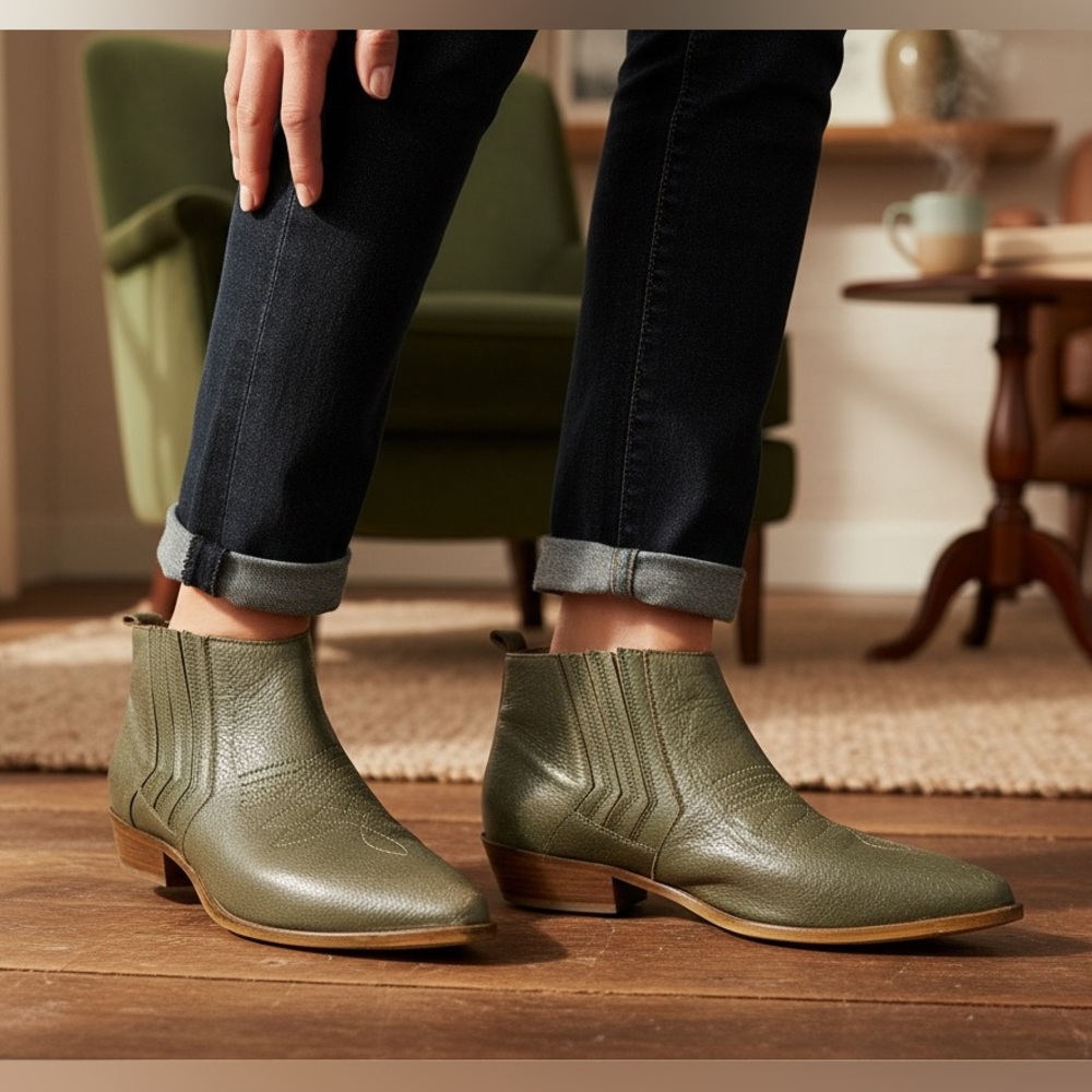 Kaanas Green Juarez Texas Slip On‎ Western Booties